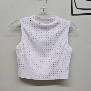 White Sleeveless Women Rhinestone   Studded Top